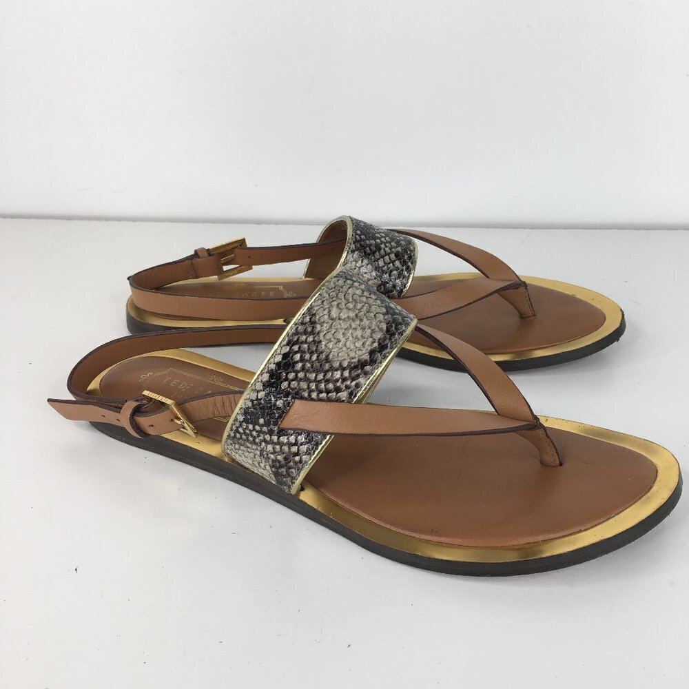 Ted Baker London Snakeskin Slingback Leather Sandals Size 38.5